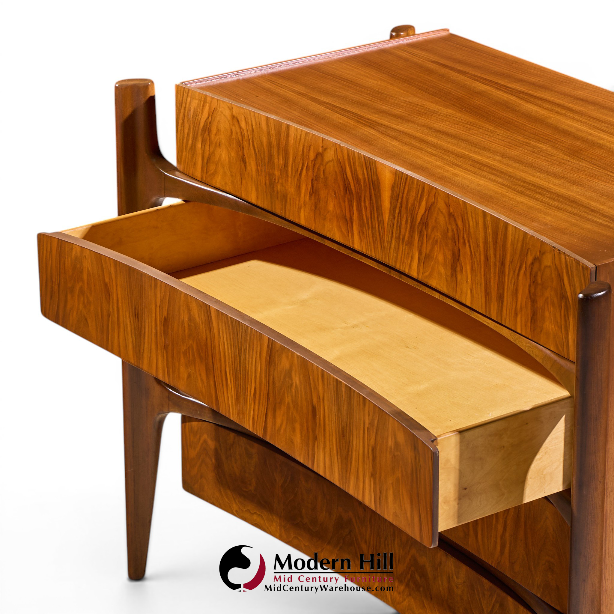 william hinn mid century walnut curved front lowboy dresser