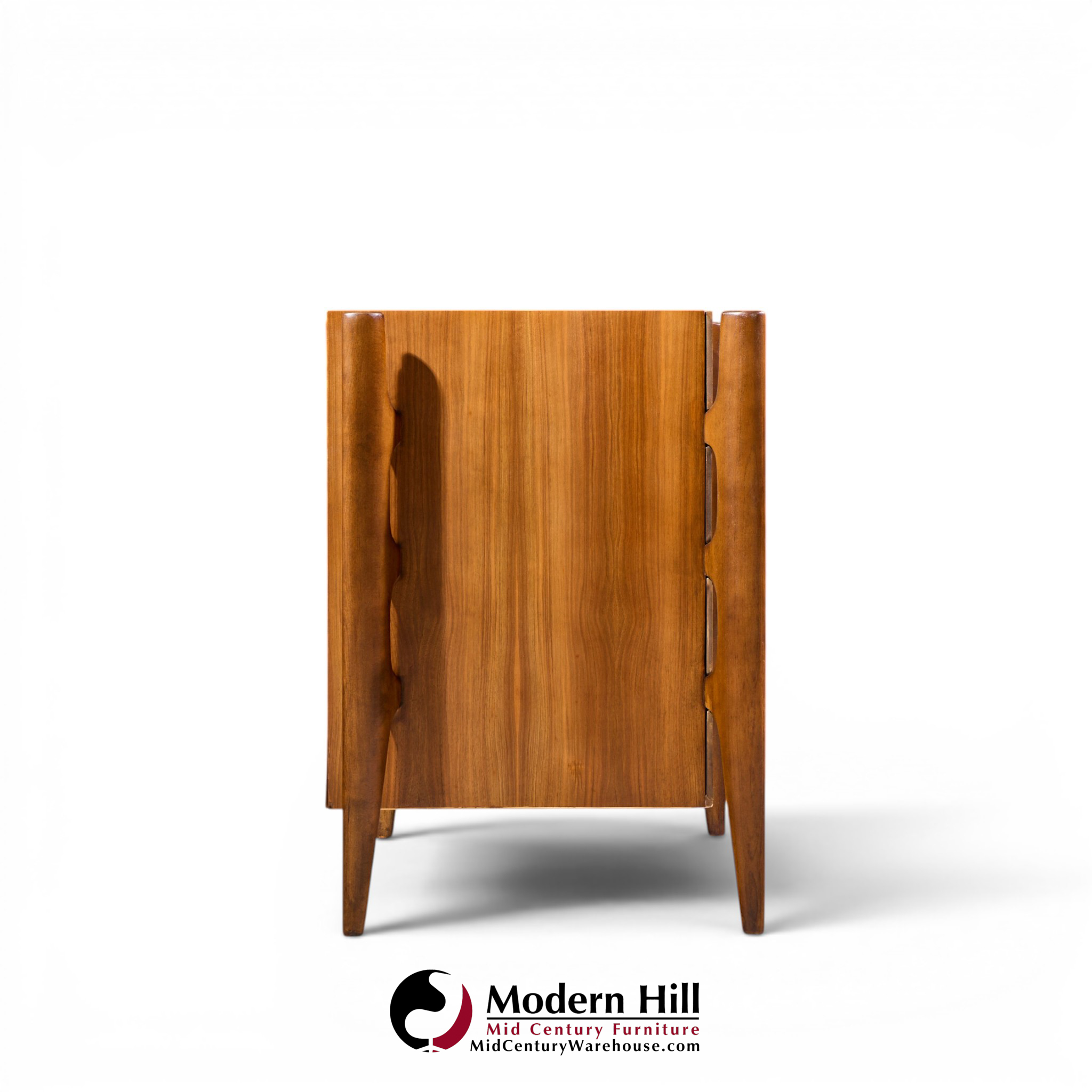william hinn mid century walnut curved front lowboy dresser