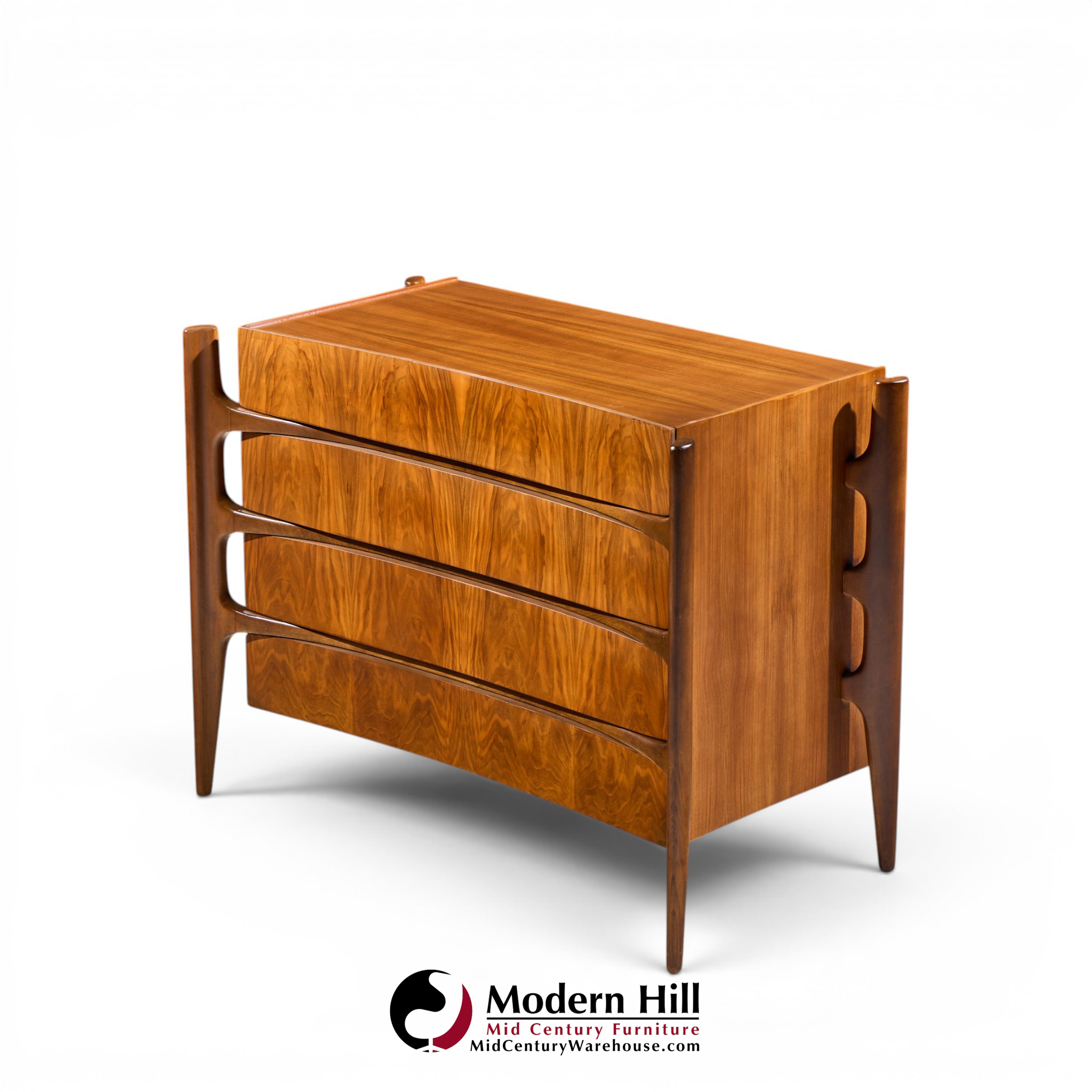 william hinn mid century walnut curved front lowboy dresser