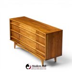 young manufacturing mid century curved walnut credenza and hutch
