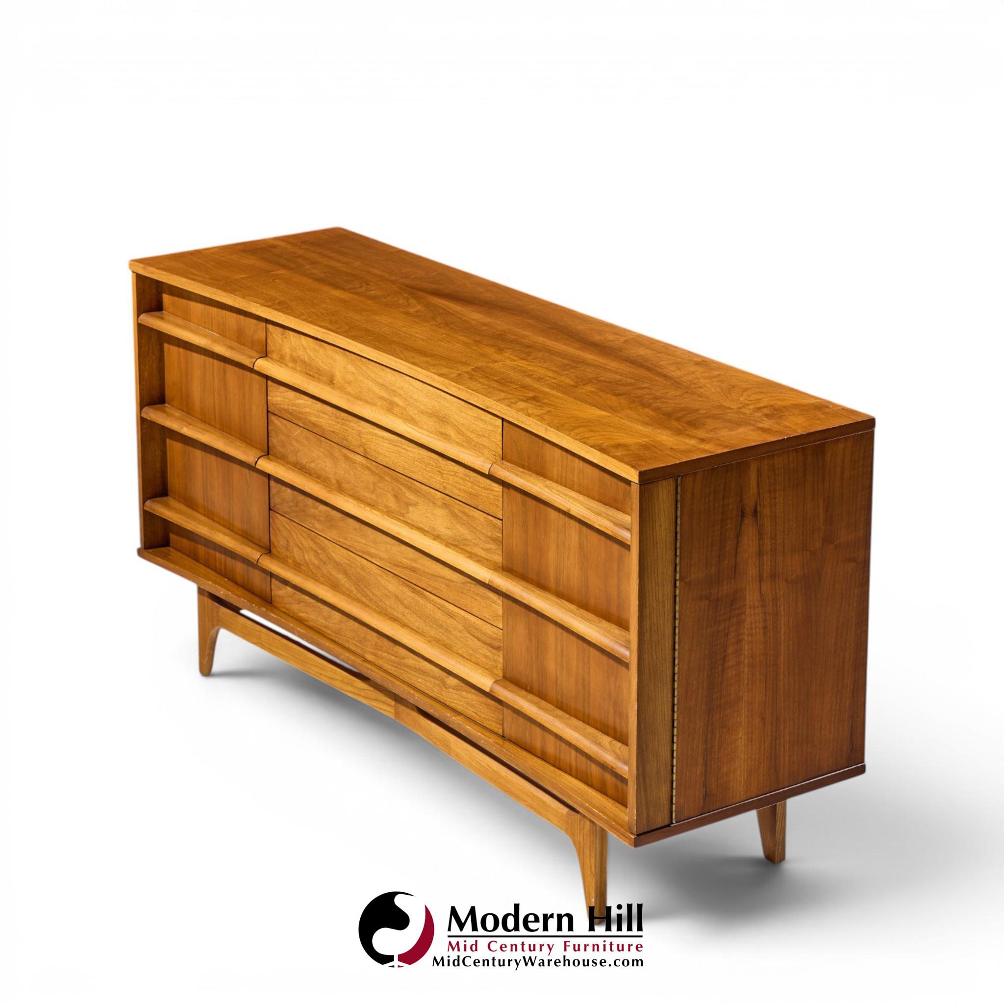 young manufacturing mid century curved walnut credenza and hutch