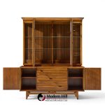 young manufacturing mid century curved walnut credenza and hutch