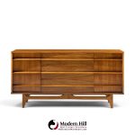 young manufacturing mid century curved walnut credenza and hutch