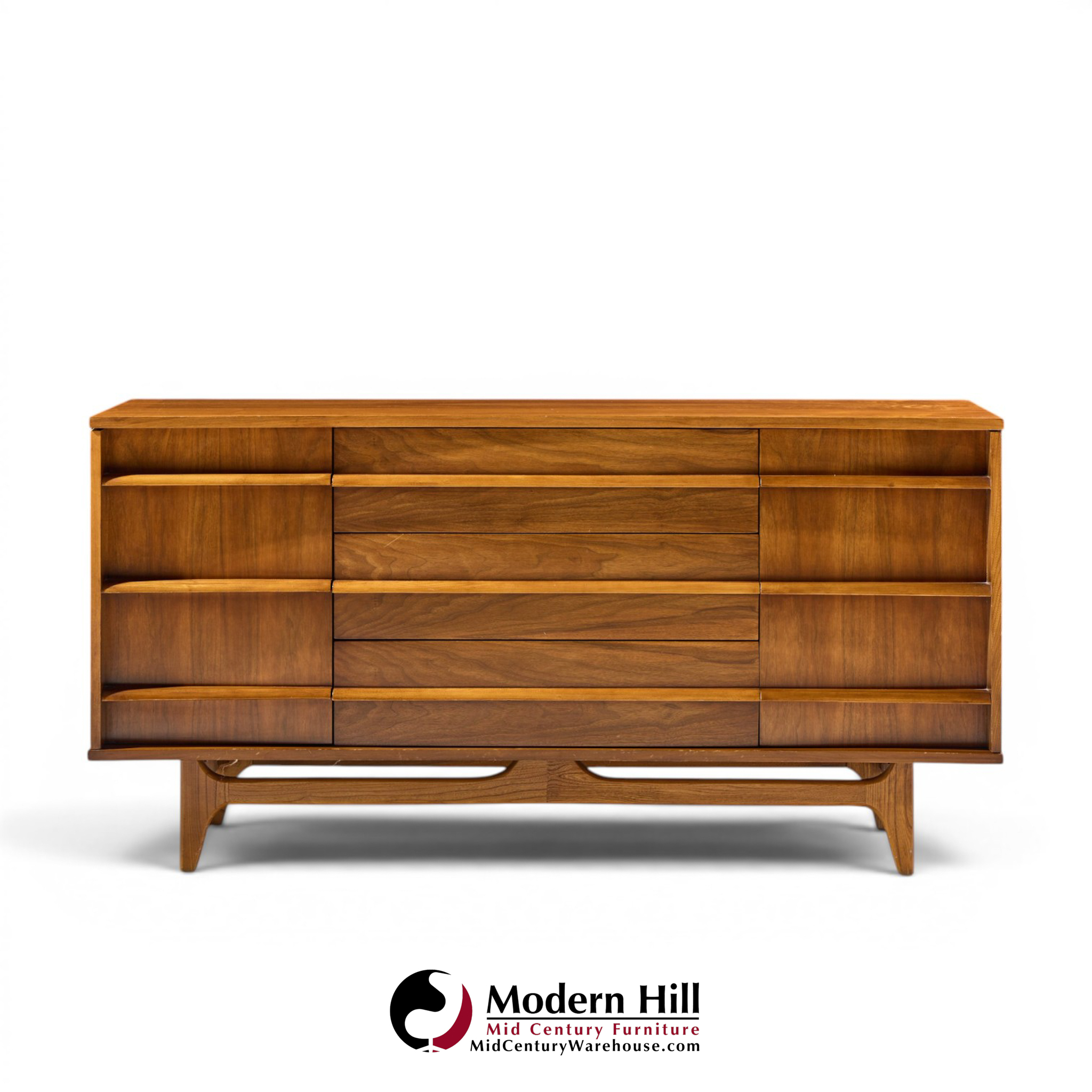 young manufacturing mid century curved walnut credenza and hutch