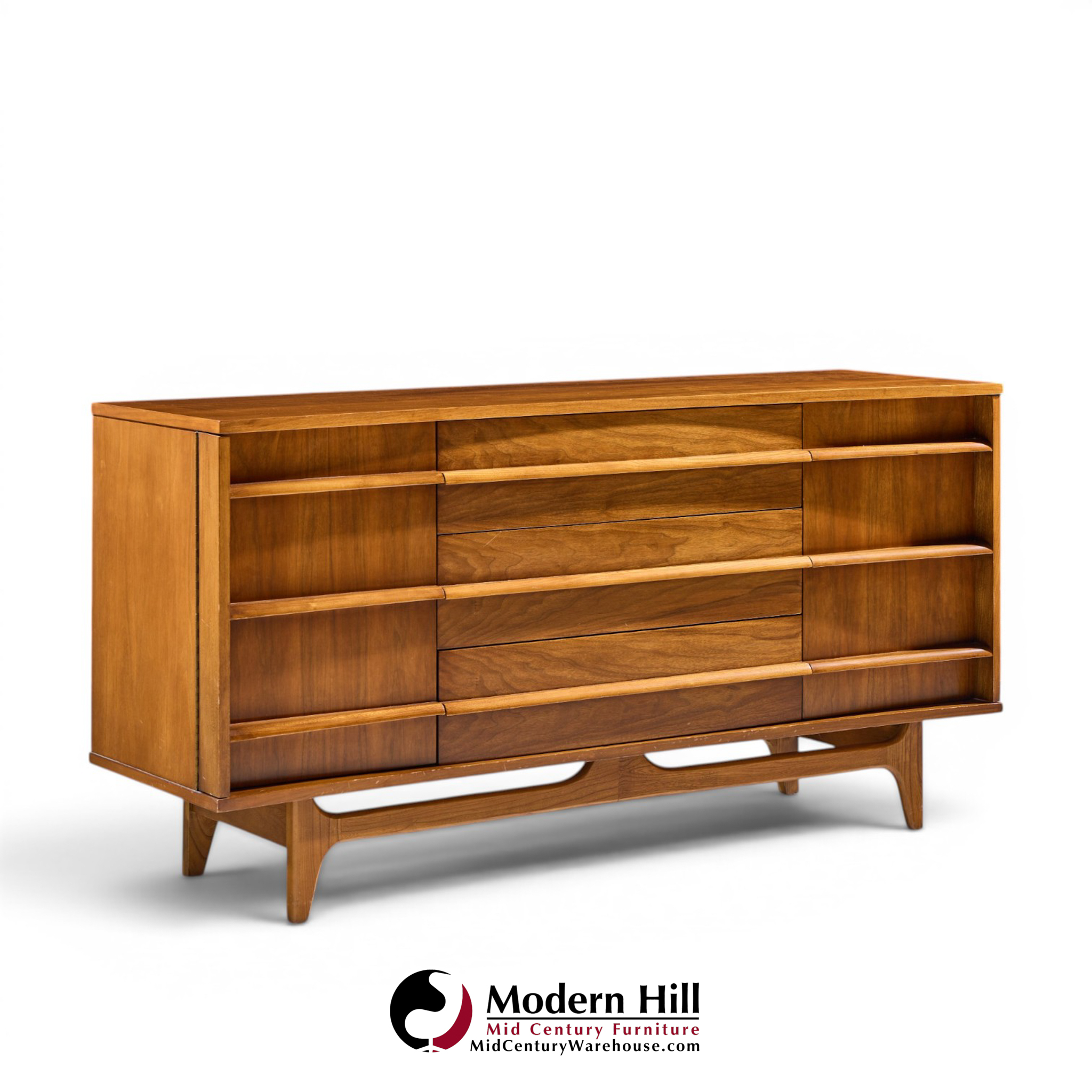 young manufacturing mid century curved walnut credenza and hutch