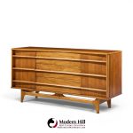 young manufacturing mid century curved walnut credenza and hutch