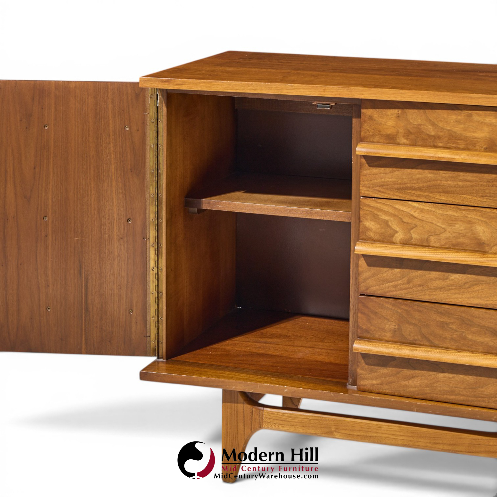 young manufacturing mid century curved walnut credenza and hutch