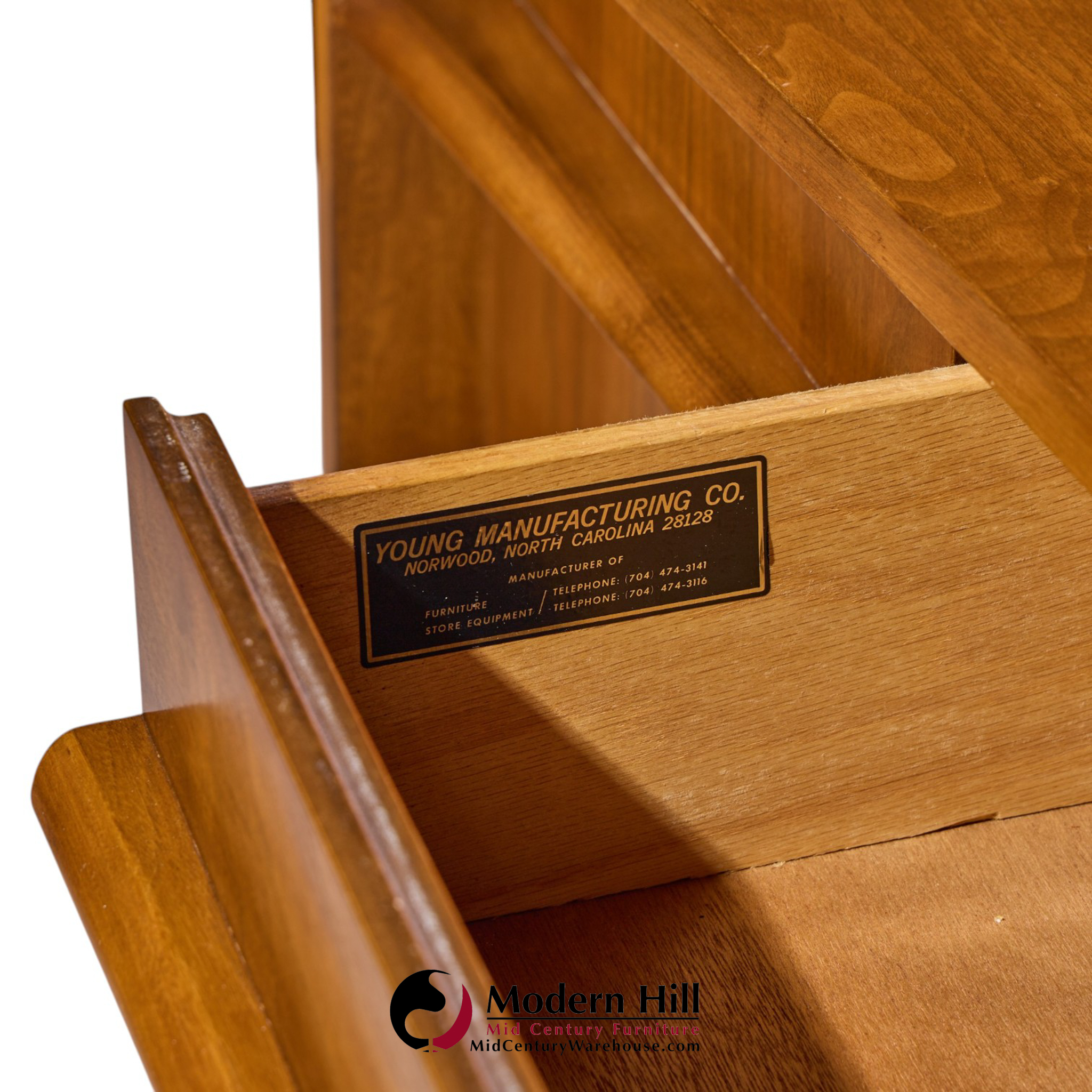 young manufacturing mid century curved walnut credenza and hutch