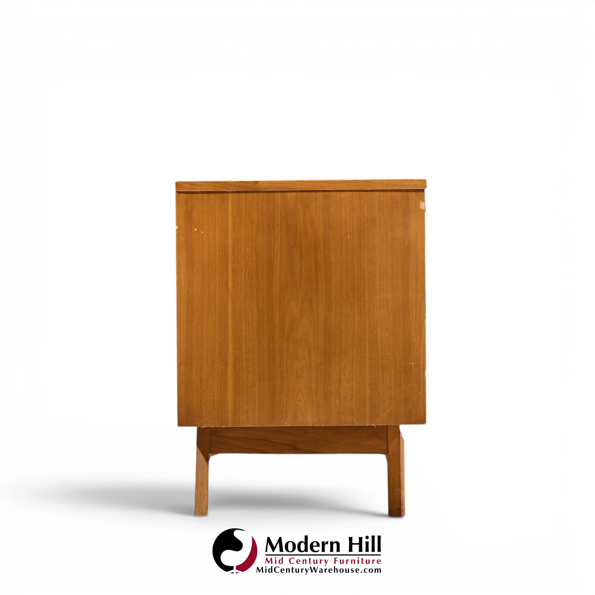 young manufacturing mid century walnut and burlwood sliding door credenza and hutch
