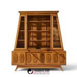 young manufacturing mid century walnut and burlwood sliding door credenza and hutch