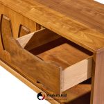 young manufacturing mid century walnut and burlwood sliding door credenza and hutch