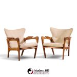 adrian pearsall for craft associates 2291-c mid century walnut lounge chairs - pair