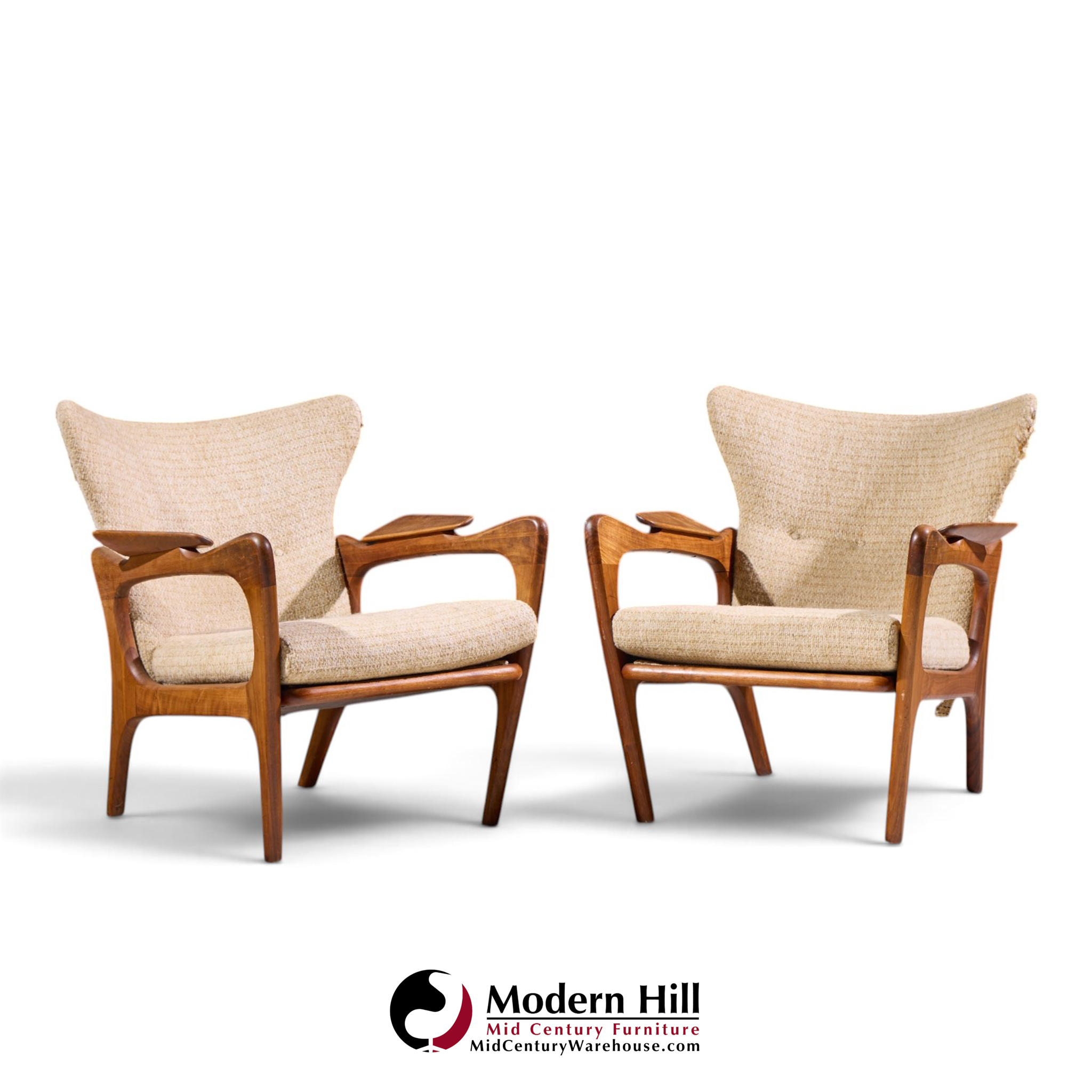 adrian pearsall for craft associates 2291-c mid century walnut lounge chairs - pair