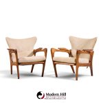 adrian pearsall for craft associates 2291-c mid century walnut lounge chairs - pair
