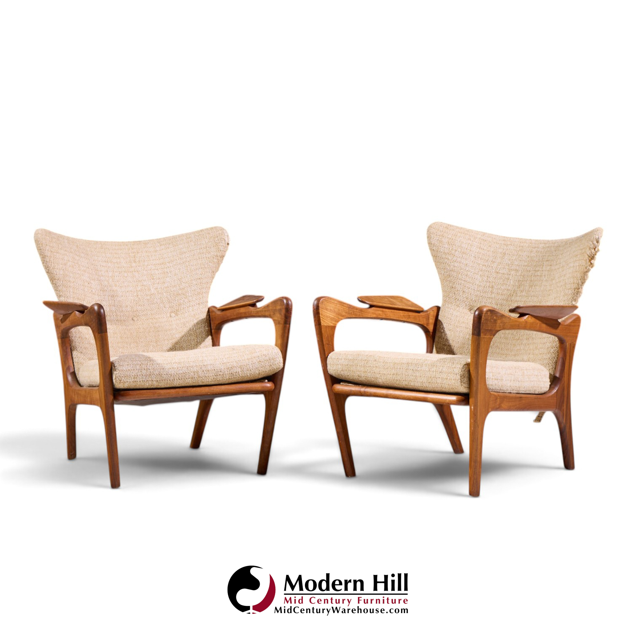 adrian pearsall for craft associates 2291-c mid century walnut lounge chairs - pair