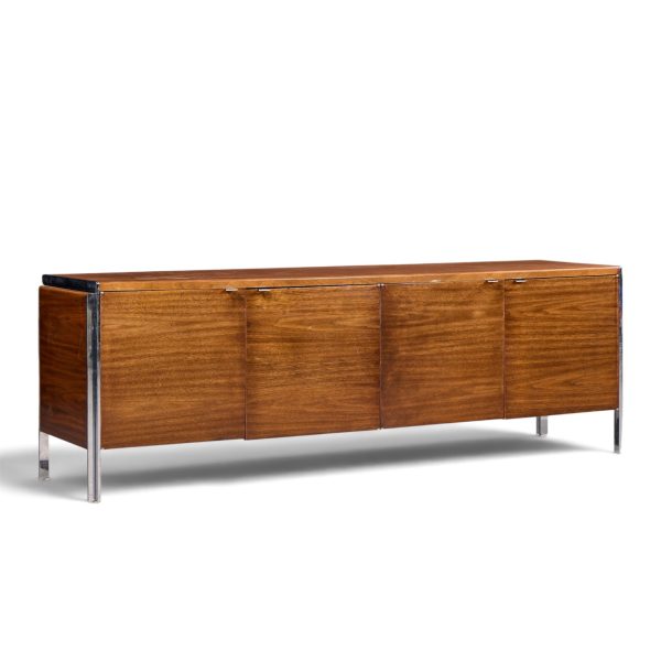 alexis yermakov for stow & davis electra series mid century walnut and chrome credenza