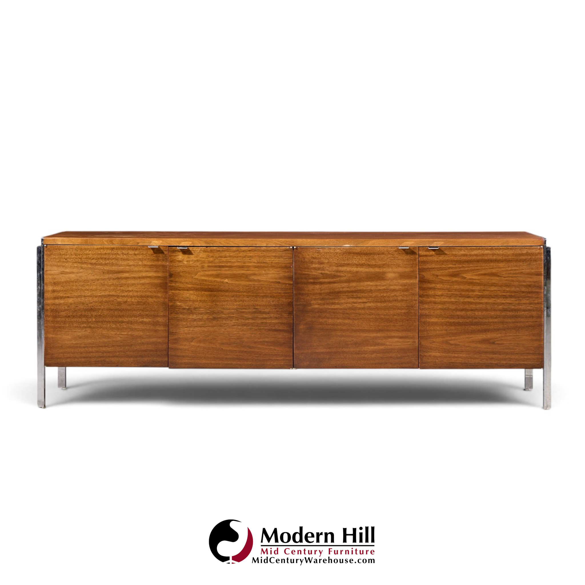 alexis yermakov for stow & davis electra series mid century walnut and chrome credenza