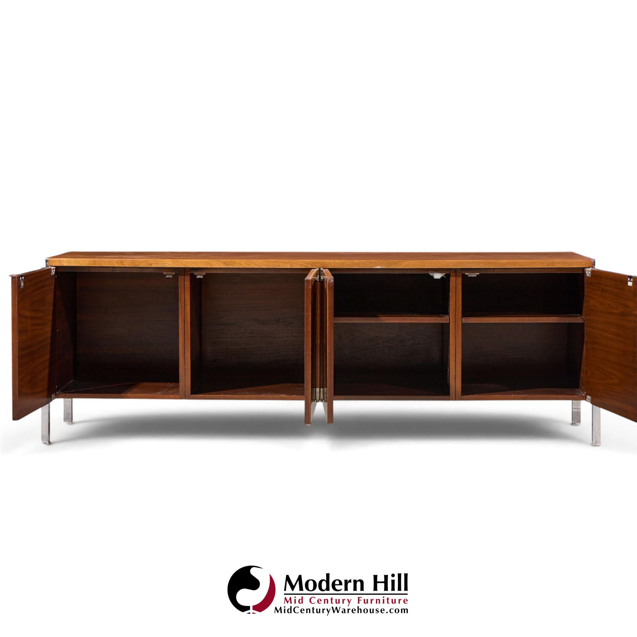alexis yermakov for stow & davis electra series mid century walnut and chrome credenza