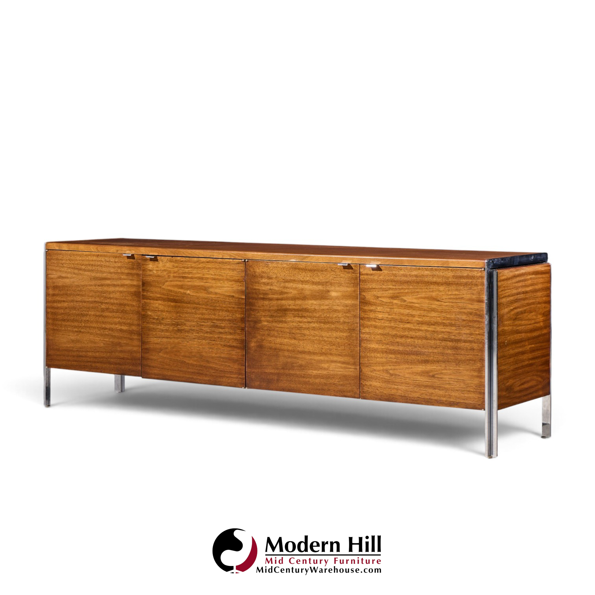 alexis yermakov for stow & davis electra series mid century walnut and chrome credenza