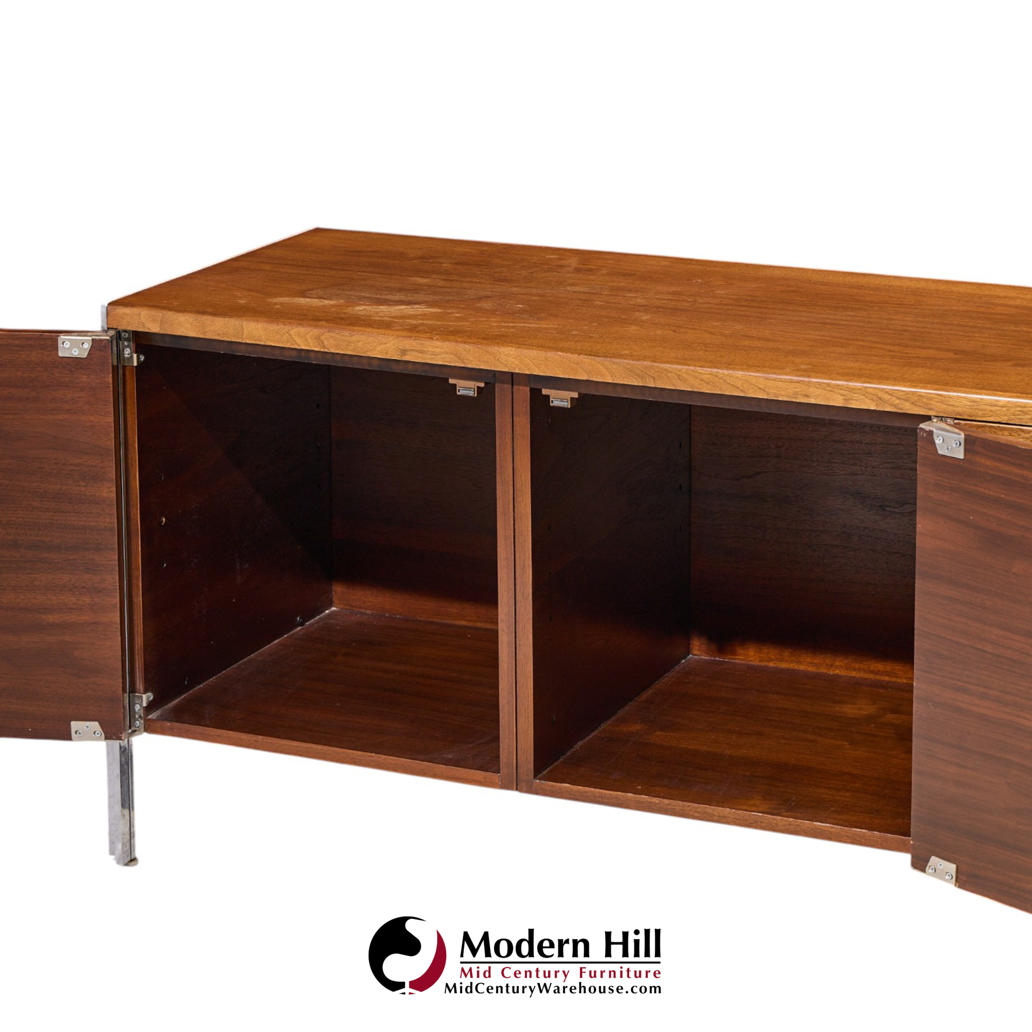 alexis yermakov for stow & davis electra series mid century walnut and chrome credenza