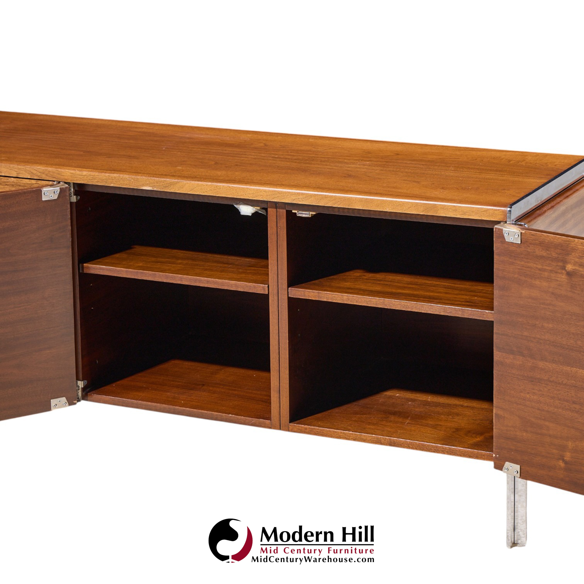 alexis yermakov for stow & davis electra series mid century walnut and chrome credenza