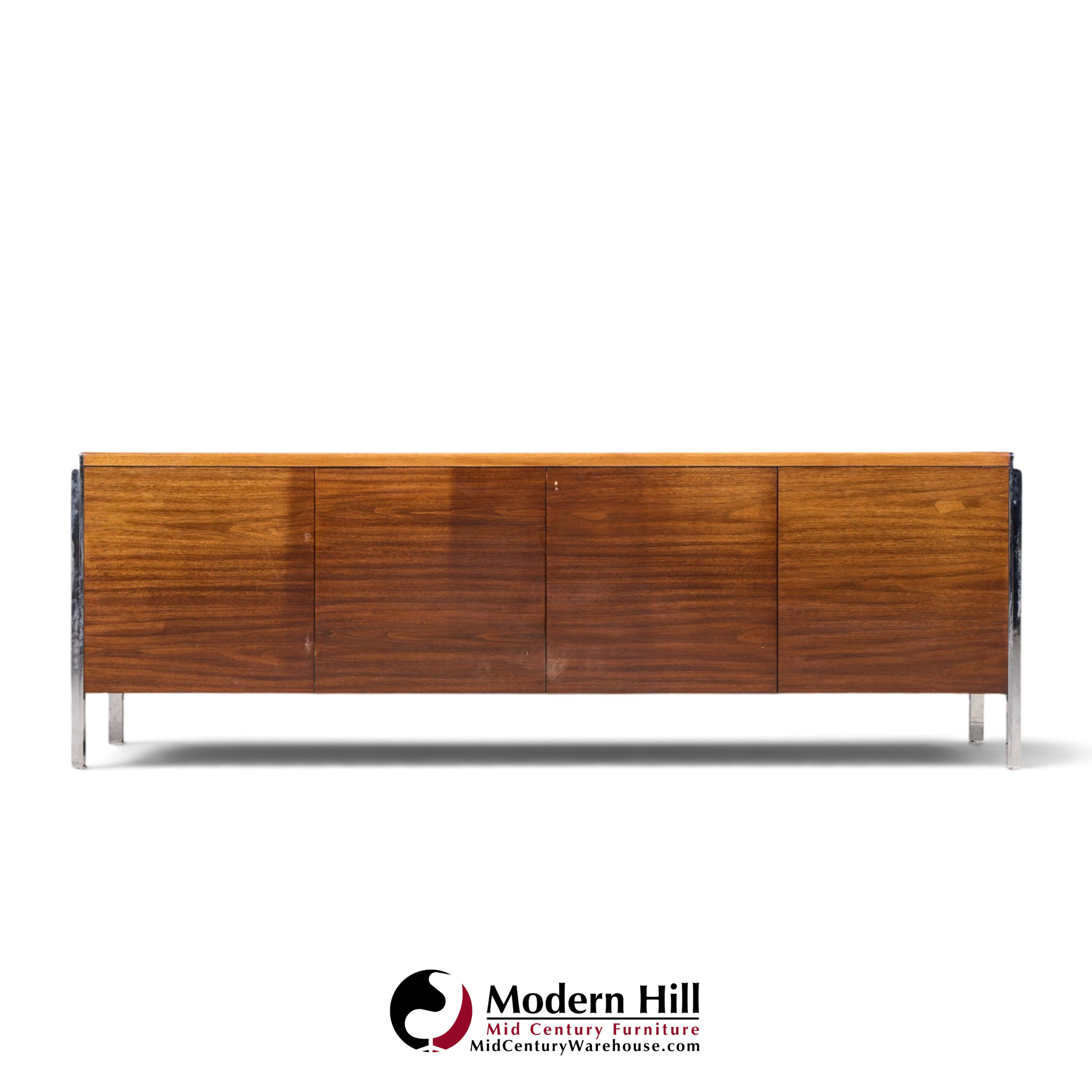 alexis yermakov for stow & davis electra series mid century walnut and chrome credenza