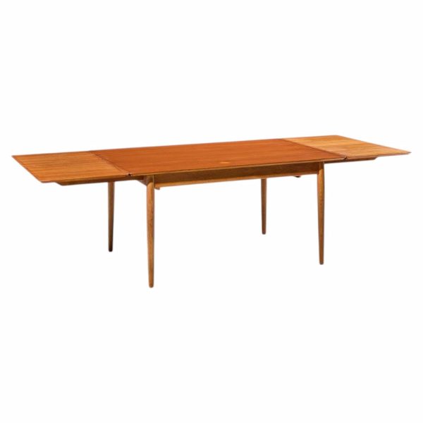 arne vodder for sibast mid century danish teak expanding dining table with 2 leaves