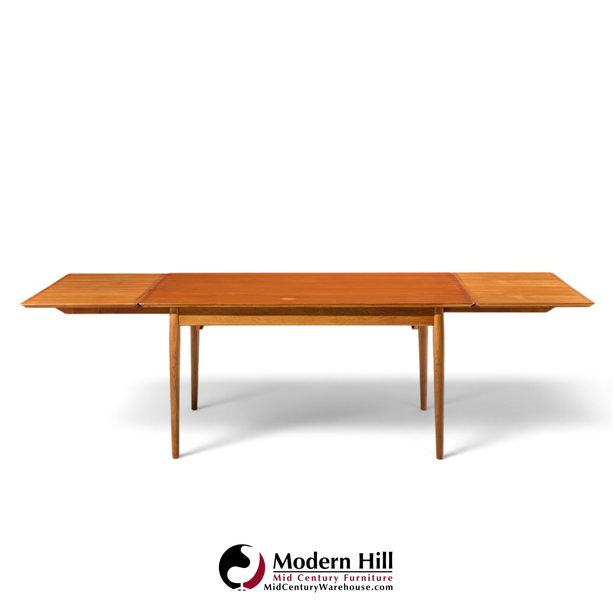 arne vodder for sibast mid century danish teak expanding dining table with 2 leaves