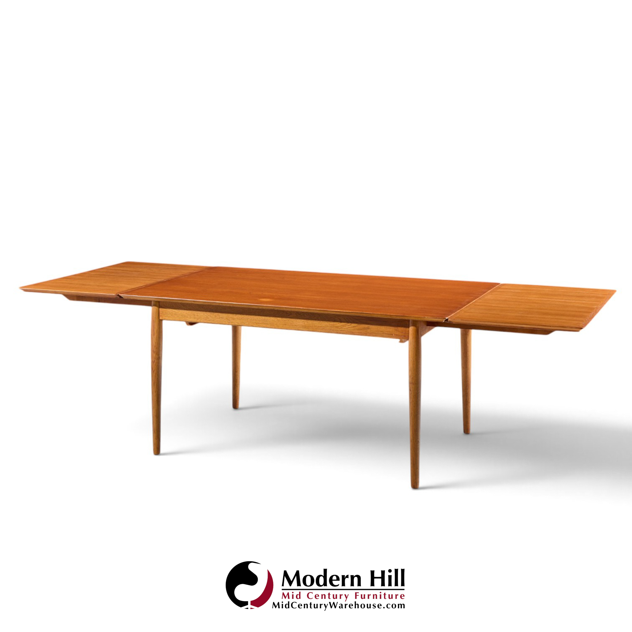 arne vodder for sibast mid century danish teak expanding dining table with 2 leaves