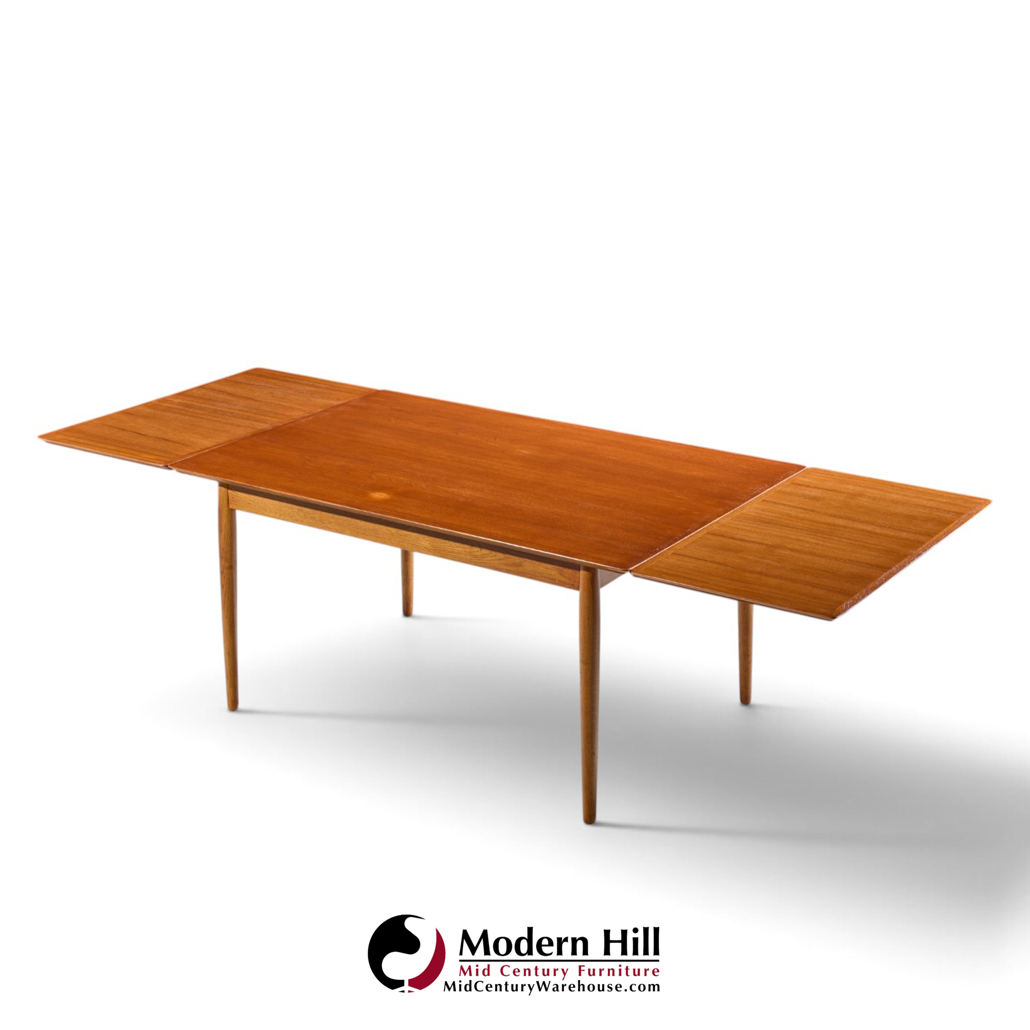 arne vodder for sibast mid century danish teak expanding dining table with 2 leaves