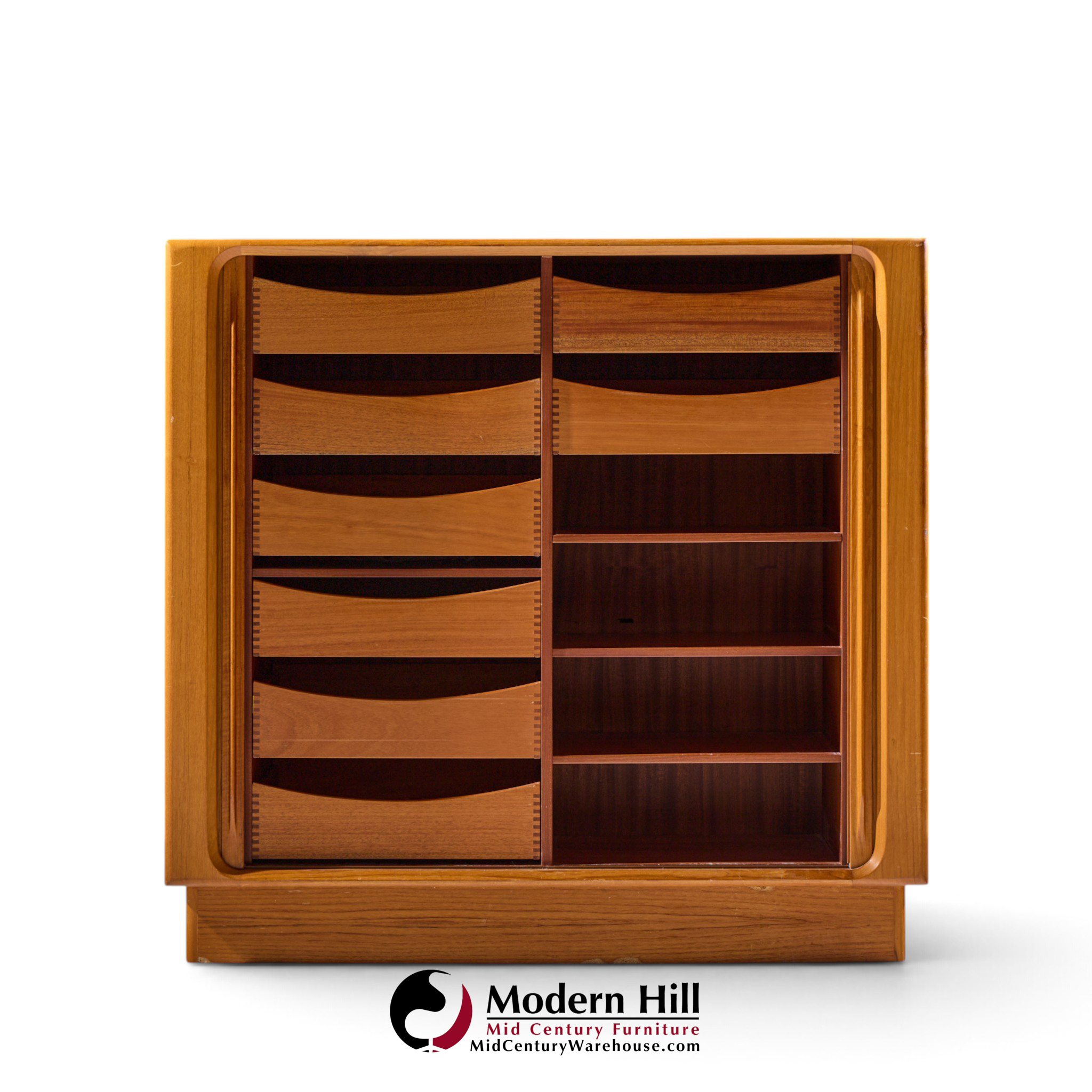bernhard pedersen mid century danish teak tambour door armoire dresser