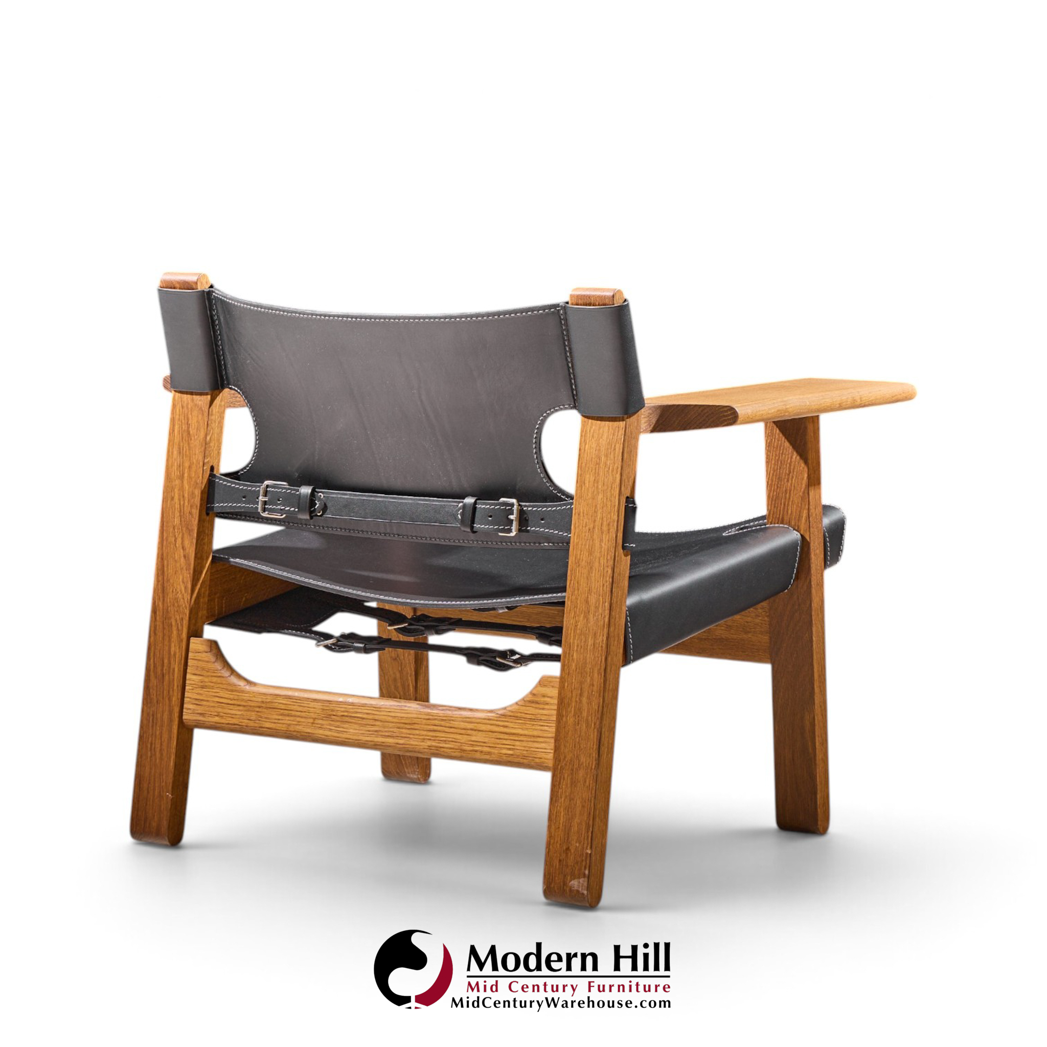 børge mogensen for fredericia mid century oak and leather spanish chairs - pair