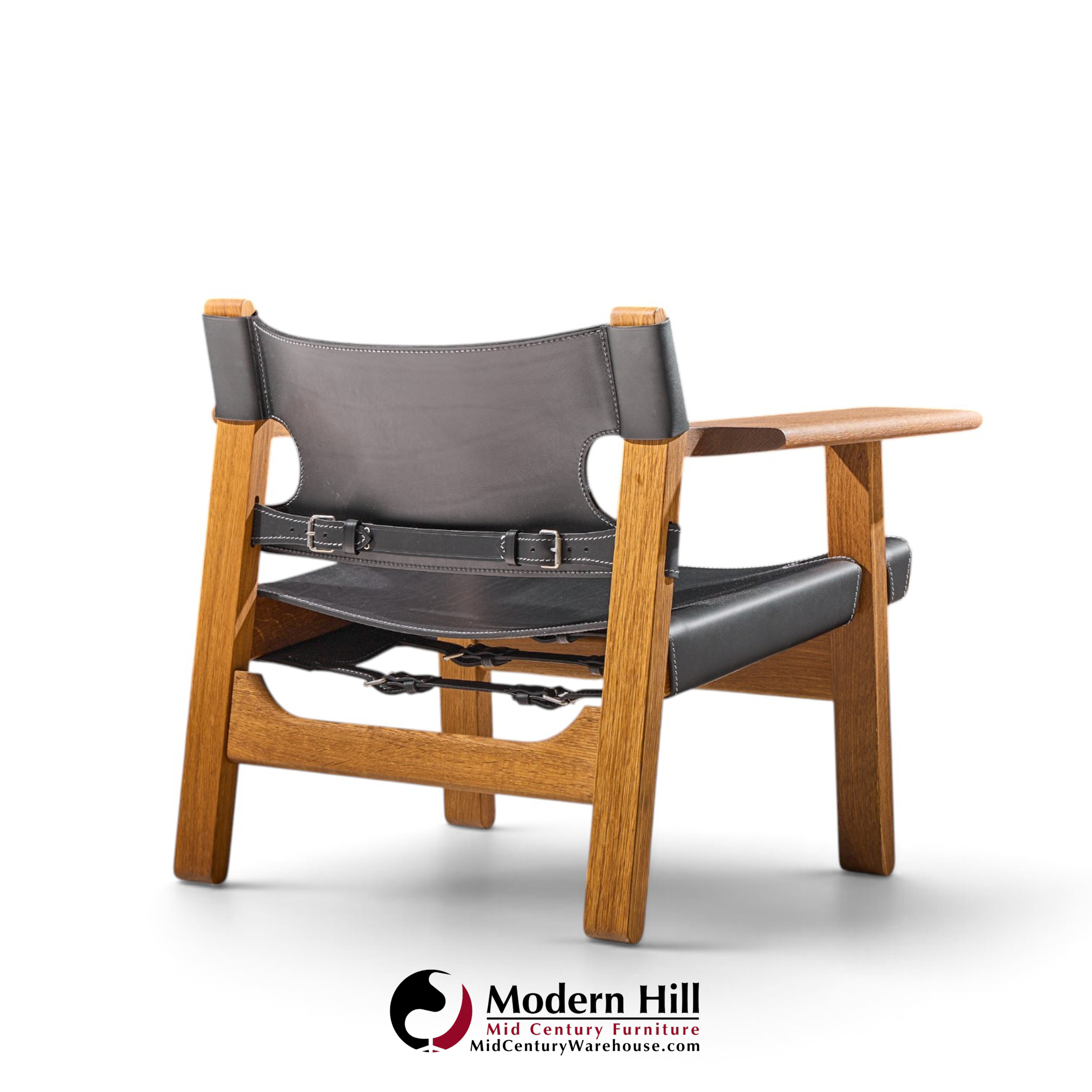 børge mogensen for fredericia mid century oak and leather spanish chairs - pair