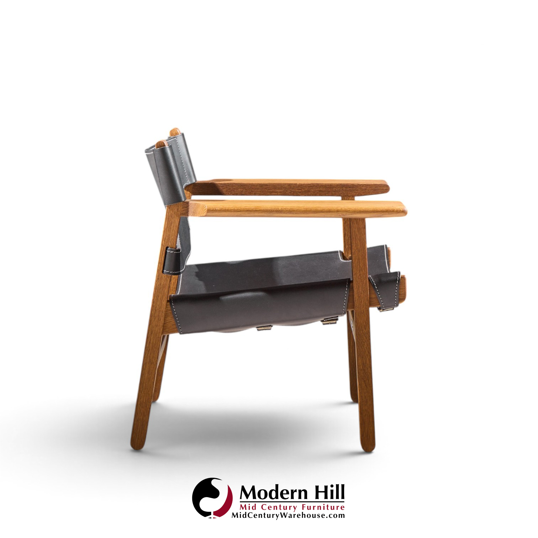 børge mogensen for fredericia mid century oak and leather spanish chairs - pair