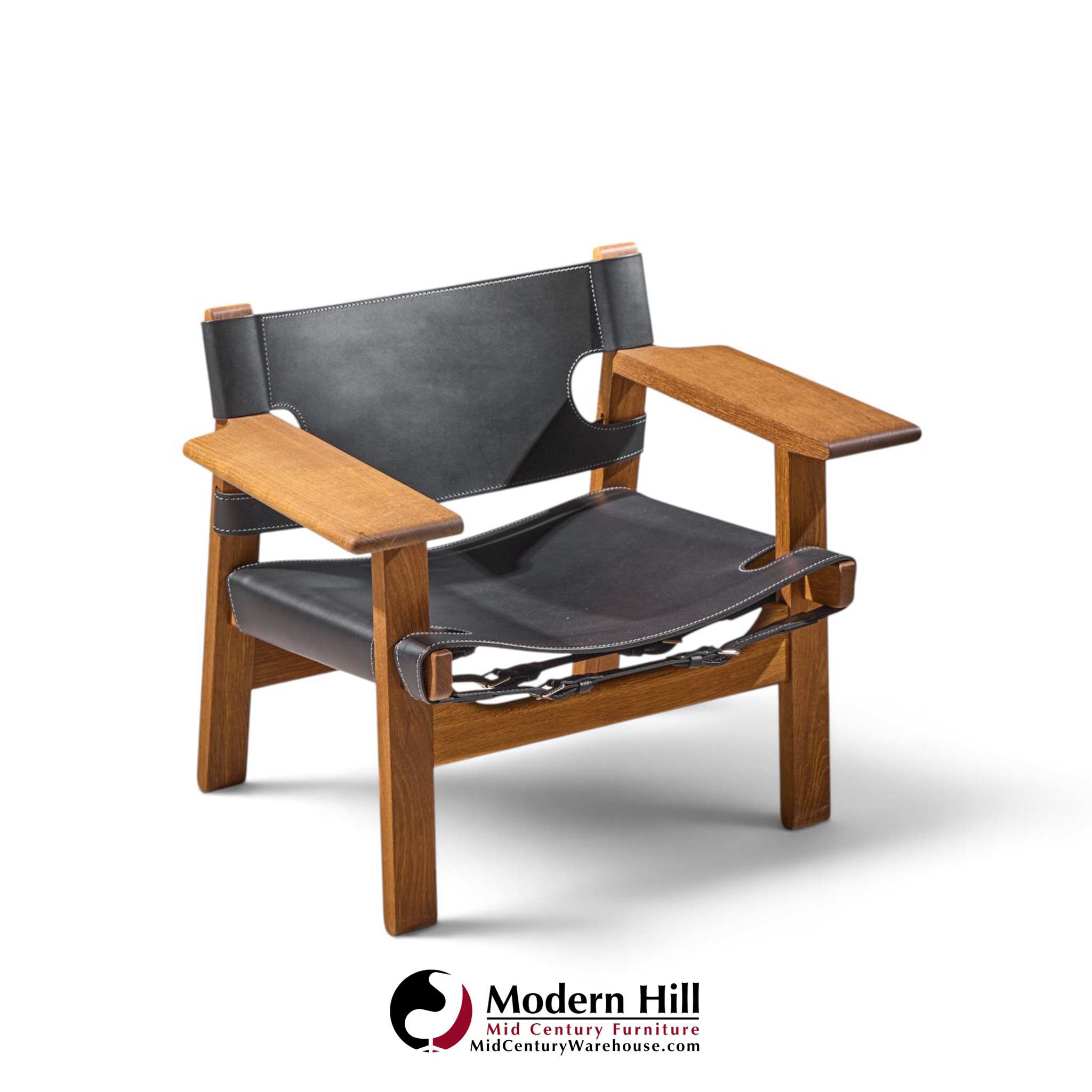 børge mogensen for fredericia mid century oak and leather spanish chairs - pair