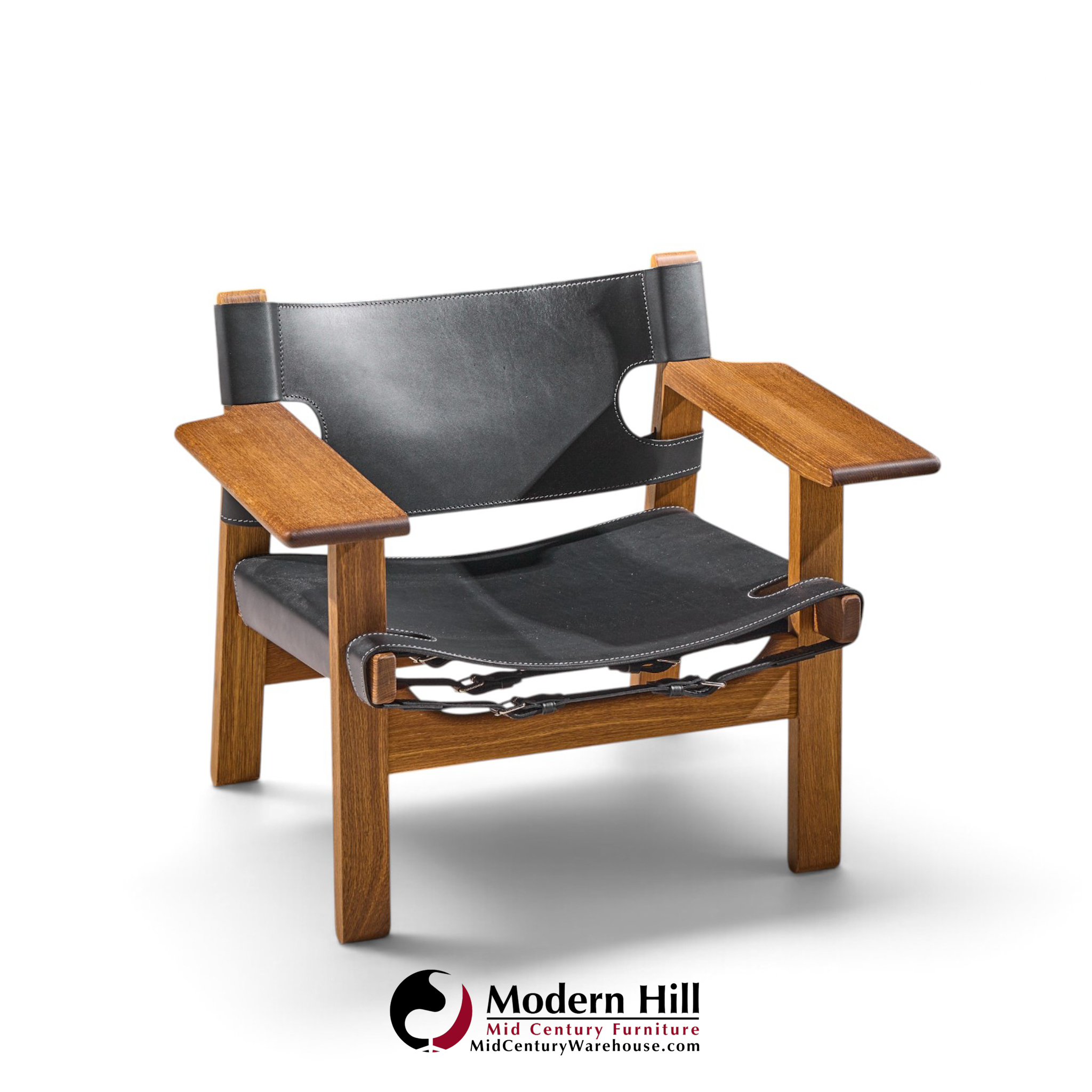 børge mogensen for fredericia mid century oak and leather spanish chairs - pair