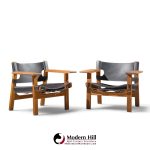 børge mogensen for fredericia mid century oak and leather spanish chairs - pair