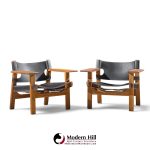 børge mogensen for fredericia mid century oak and leather spanish chairs - pair