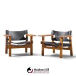børge mogensen for fredericia mid century oak and leather spanish chairs - pair