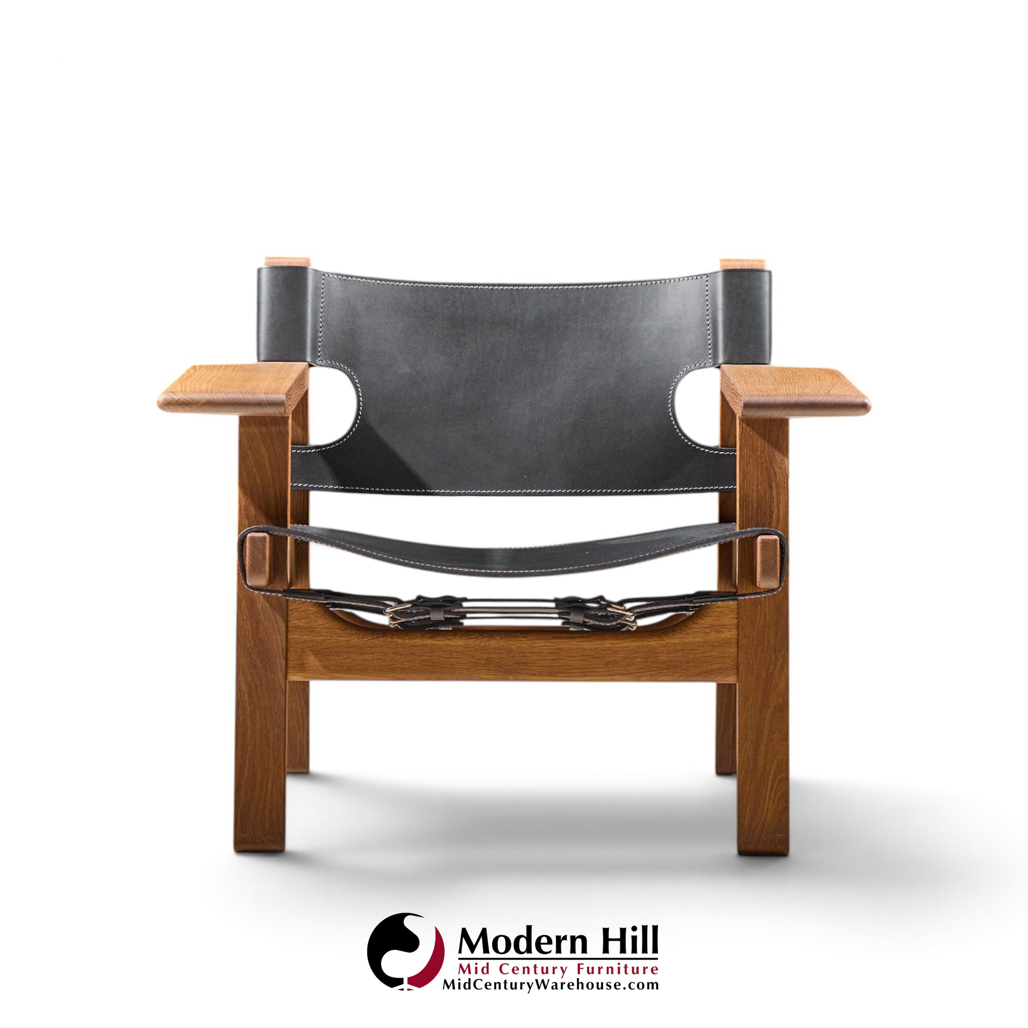børge mogensen for fredericia mid century oak and leather spanish chairs - pair