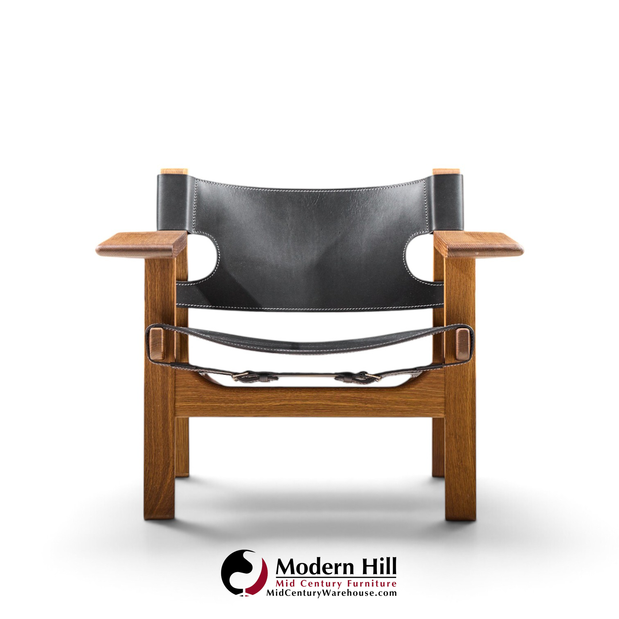 børge mogensen for fredericia mid century oak and leather spanish chairs - pair