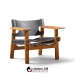 børge mogensen for fredericia mid century oak and leather spanish chairs - pair