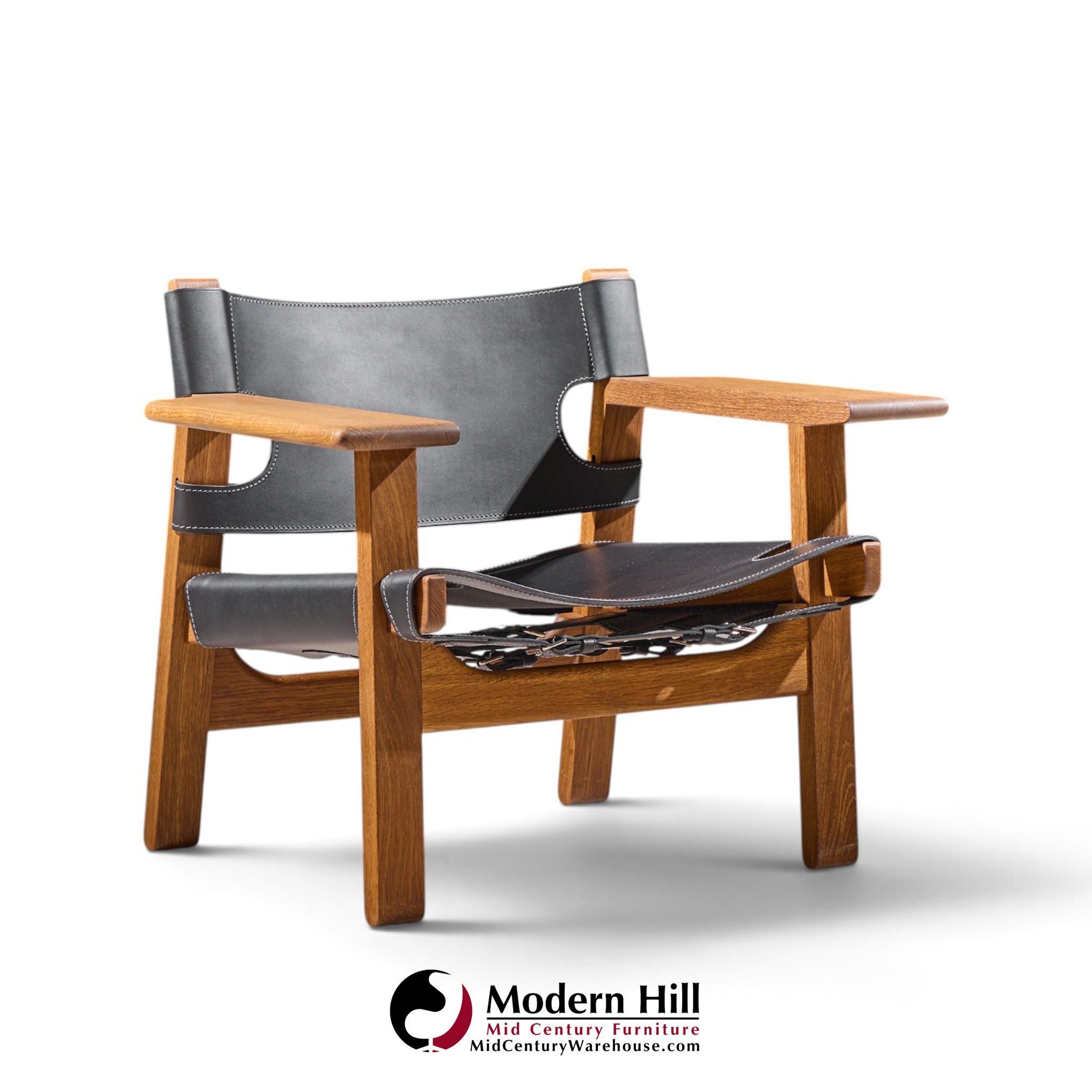 børge mogensen for fredericia mid century oak and leather spanish chairs - pair