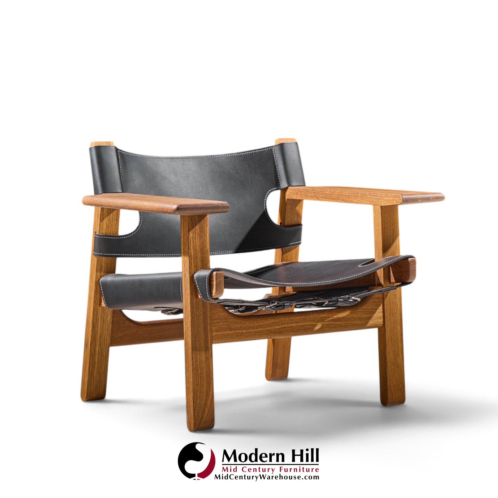 børge mogensen for fredericia mid century oak and leather spanish chairs - pair