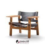 børge mogensen for fredericia mid century oak and leather spanish chairs - pair