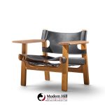 børge mogensen for fredericia mid century oak and leather spanish chairs - pair