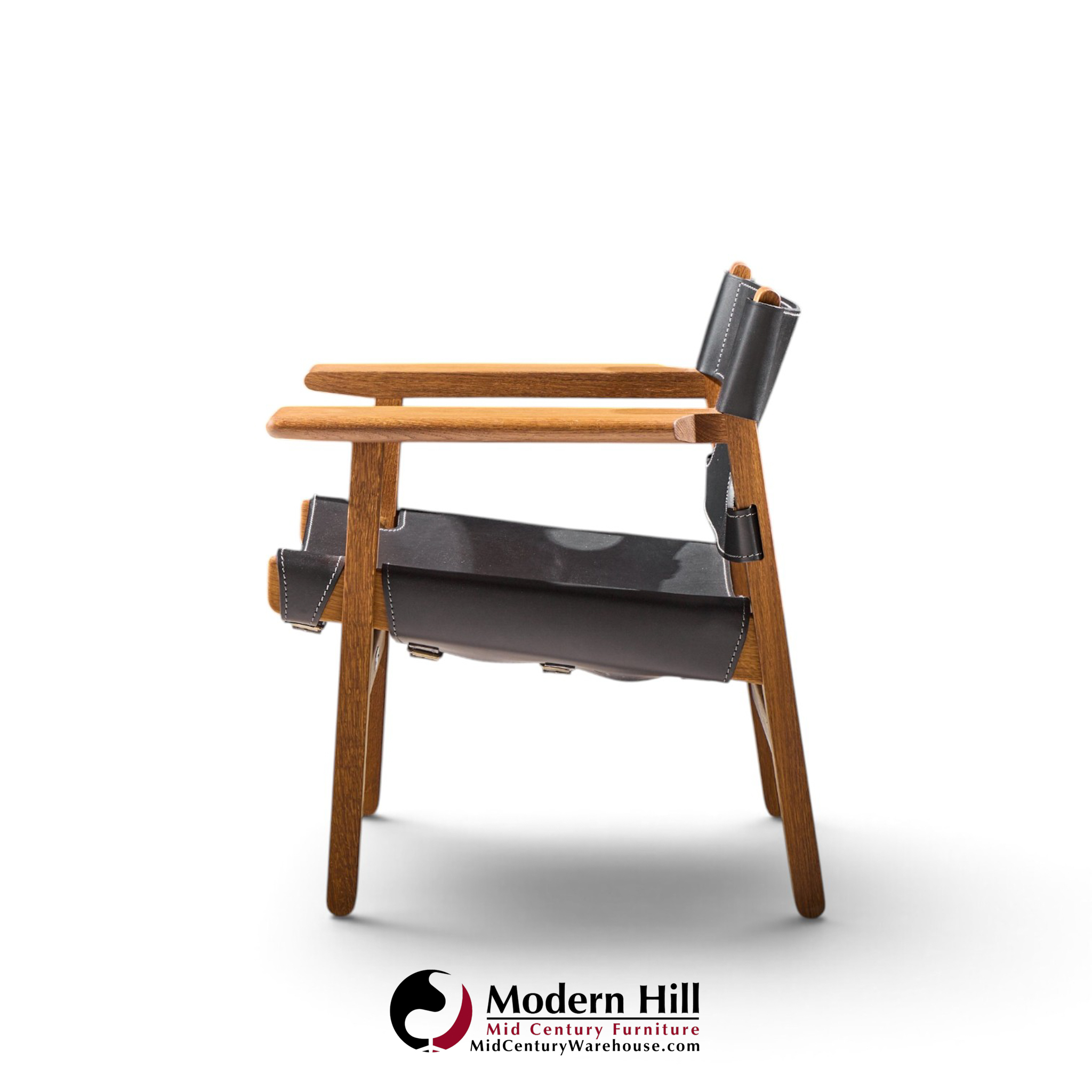 børge mogensen for fredericia mid century oak and leather spanish chairs - pair