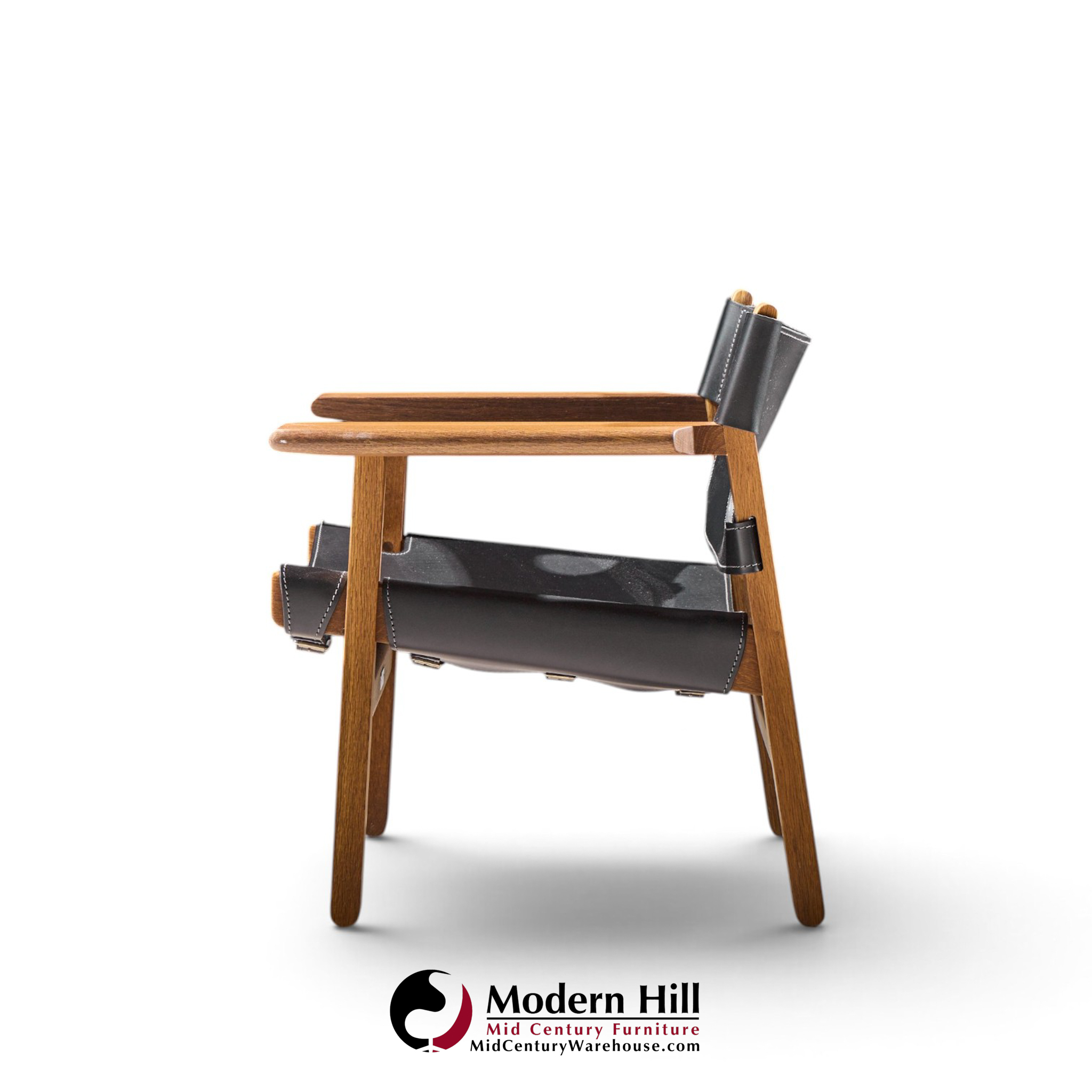 børge mogensen for fredericia mid century oak and leather spanish chairs - pair