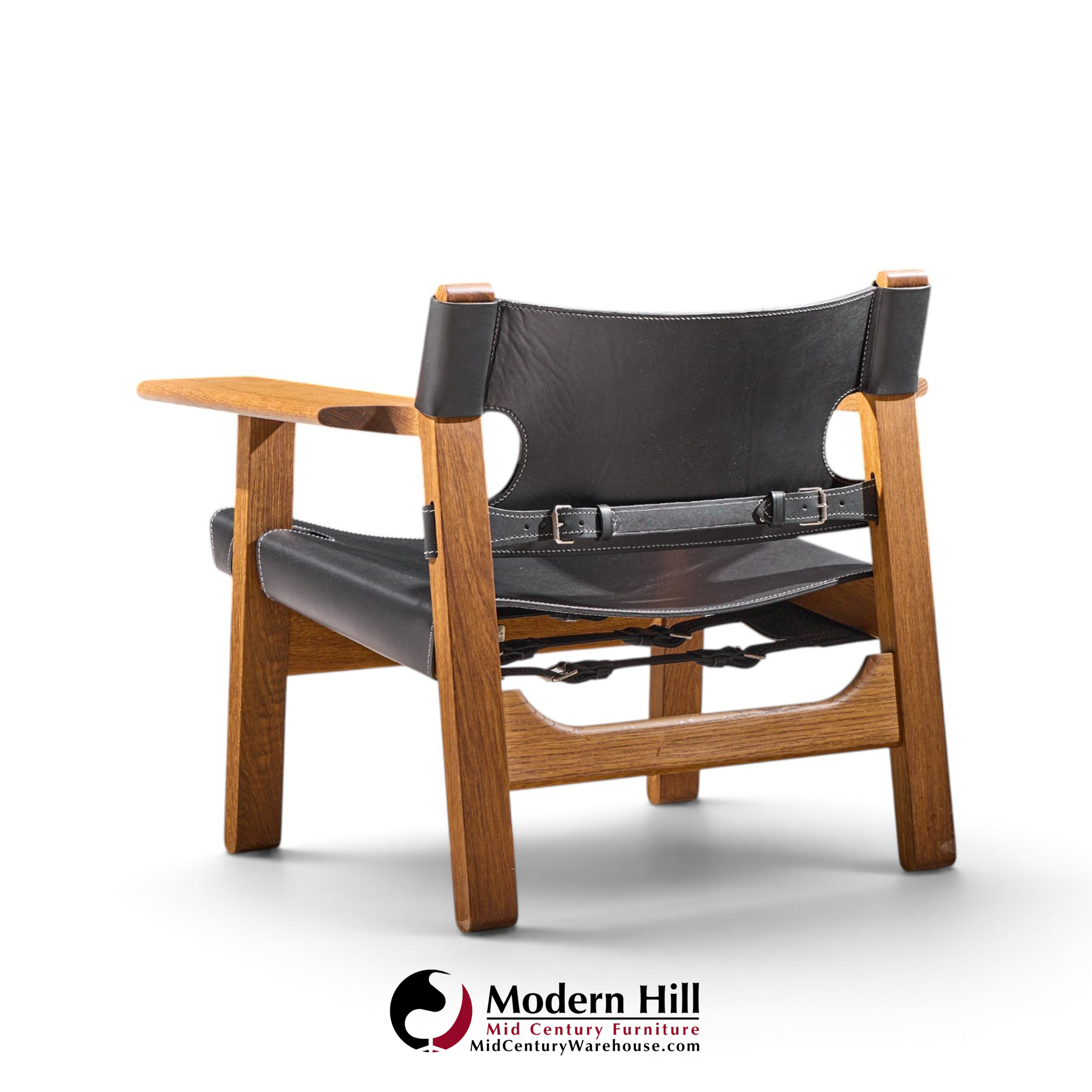 børge mogensen for fredericia mid century oak and leather spanish chairs - pair