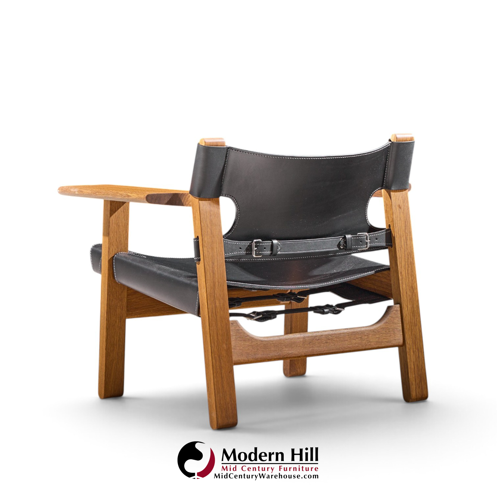børge mogensen for fredericia mid century oak and leather spanish chairs - pair